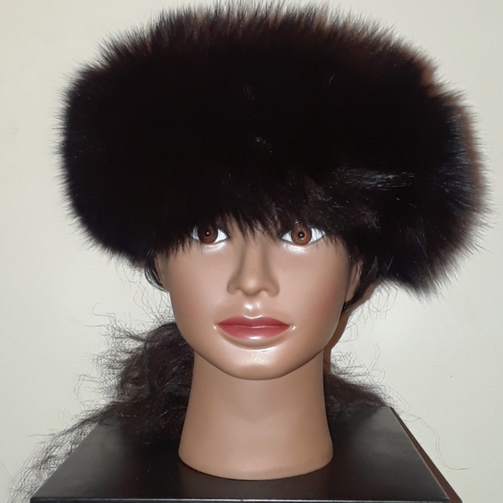 Dark brown fox fur Headwrap